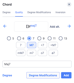 Dialog to input the quality of a chord