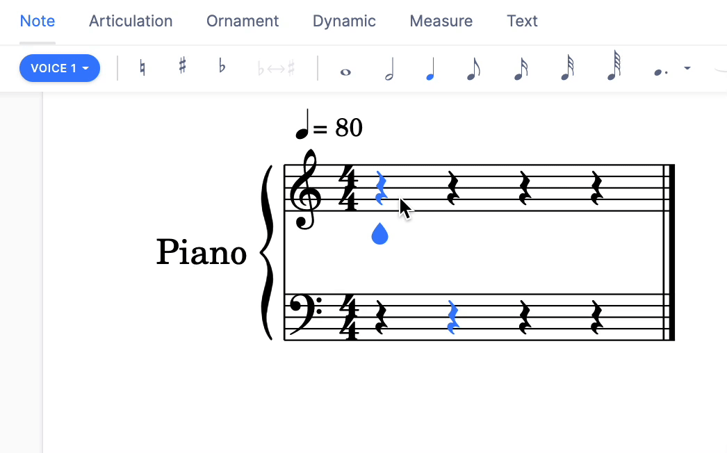 Input your first notes with your mouse