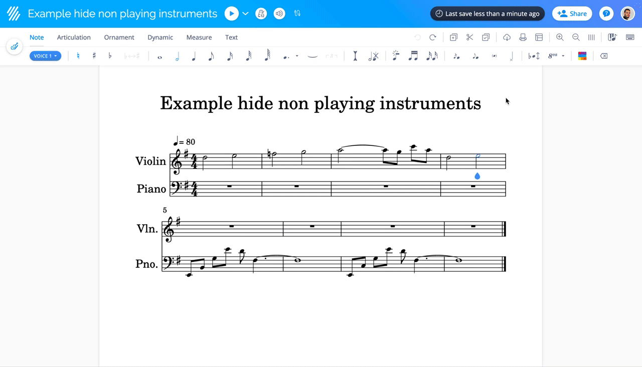 Hiding non playing instrumetns after the first system