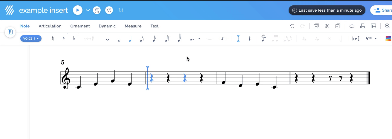 Durations in insert mode