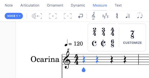 Change time signature in the Measure toolbar