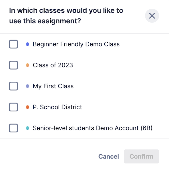 Publish assignments to multiple classes