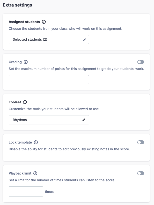 Assignment extra options