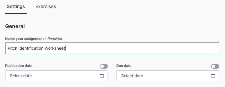Add a title, due date and publication date